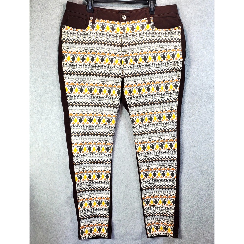 Ashley Stewart‎ Pants Womens 16 Aztec Geometric Print Stretch Pockets Boho Retro